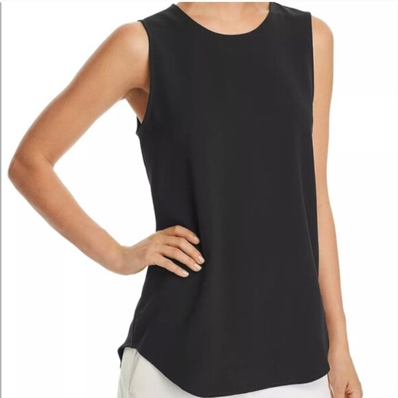 NWT Theory Womens Black Bringam Crepe Sleeveless Silk Top Size Small - Picture 1 of 5